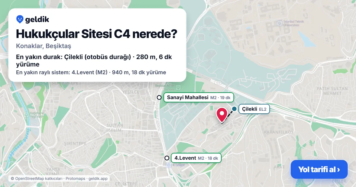 Hukukçular Sitesi C4 nerede: haritada konumu ve en yakın duraklar, yürüme süreleriyle