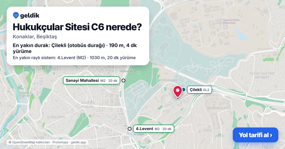 Hukukçular Sitesi C6 nerede: haritada konumu ve en yakın duraklar, yürüme süreleriyle