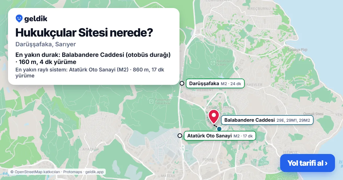 Where is Hukukçular Sitesi: map with its location and the nearest stops, with walking times