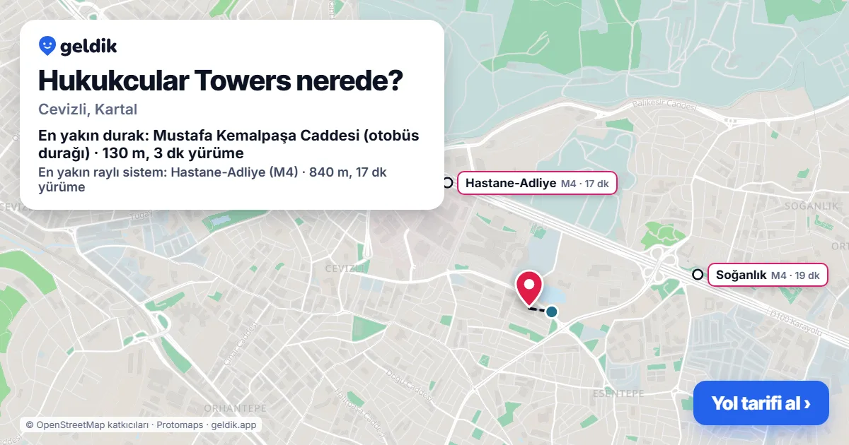 Where is Hukukcular Towers: map with its location and the nearest stops, with walking times