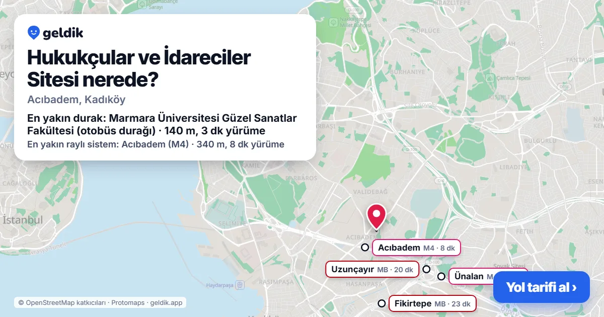 Hukukçular ve İdareciler Sitesi nerede: haritada konumu ve en yakın duraklar, yürüme süreleriyle