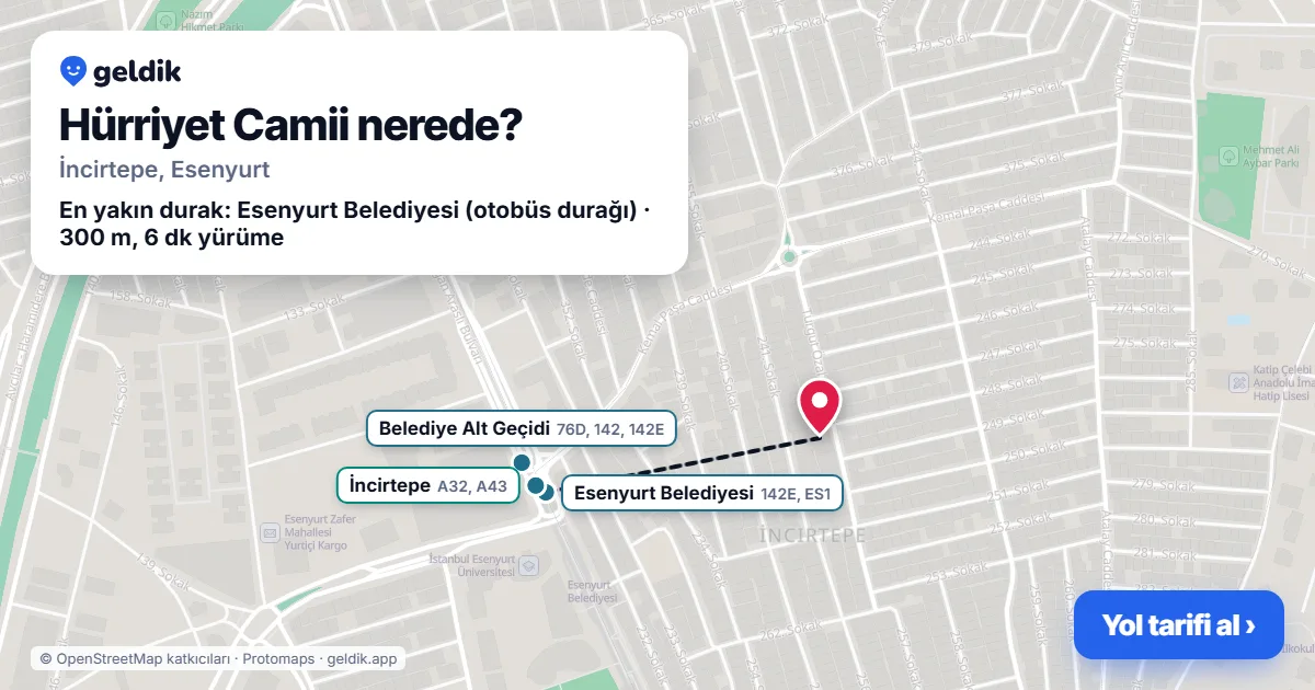 Hürriyet Camii nerede: haritada konumu ve en yakın duraklar, yürüme süreleriyle