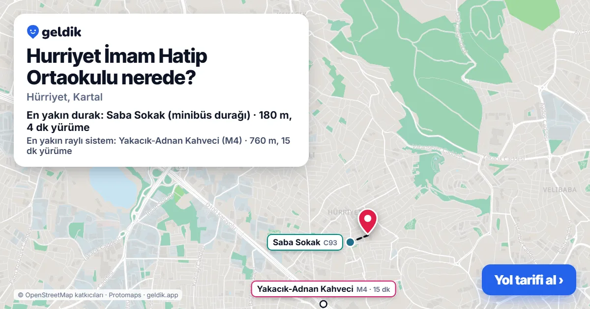 Hurriyet İmam Hatip Ortaokulu nerede: haritada konumu ve en yakın duraklar, yürüme süreleriyle