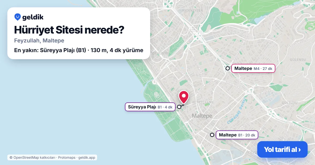 Where is Hürriyet Sitesi: map with its location and the nearest stops, with walking times