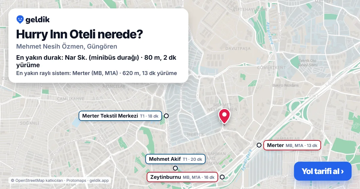 Where is Hurry Inn Oteli: map with its location and the nearest stops, with walking times