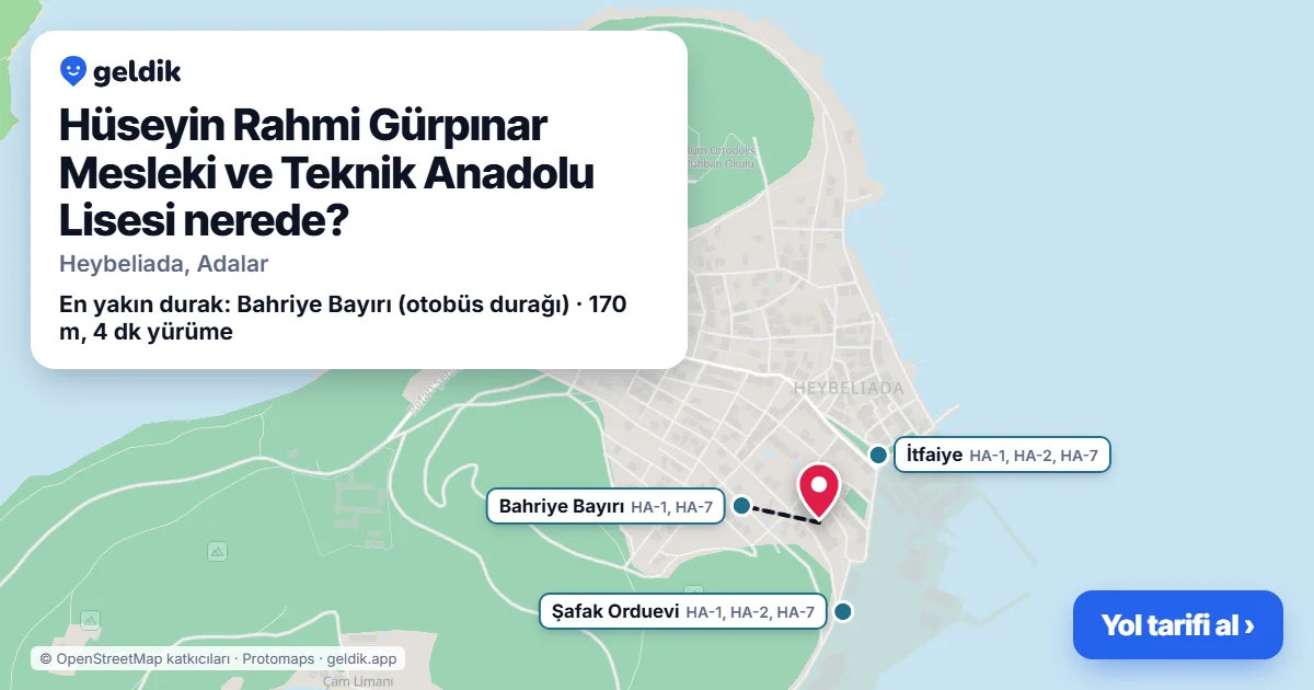 Where is Hüseyin Rahmi Gürpınar Mesleki ve Teknik Anadolu Lisesi: map with its location and the nearest stops, with walking times