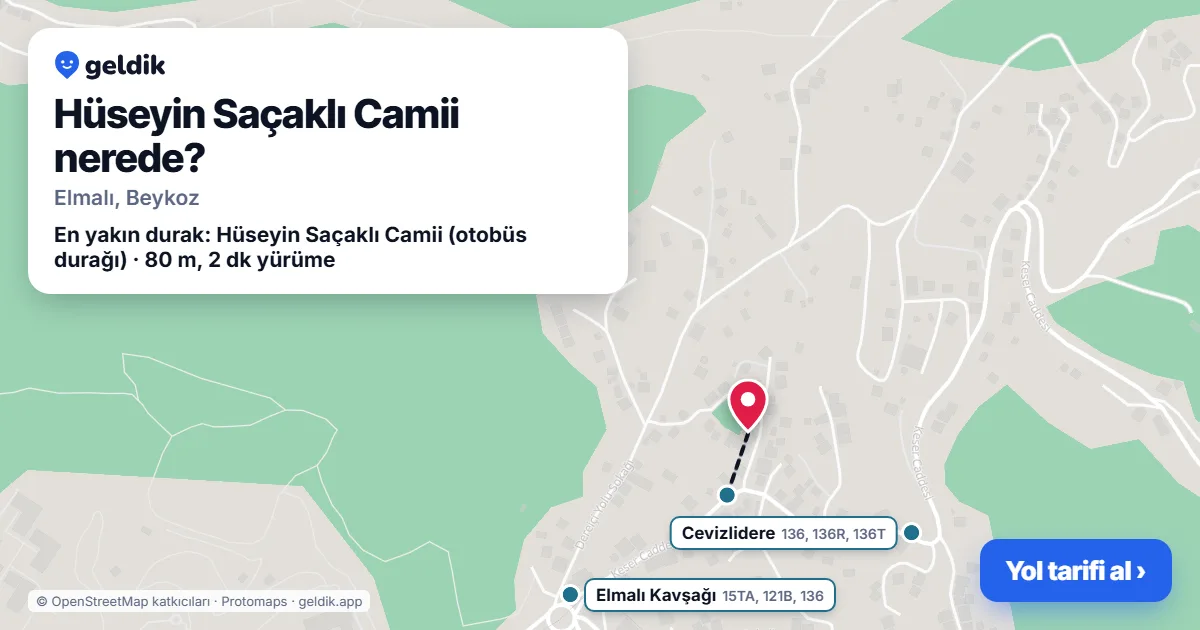 Hüseyin Saçaklı Camii nerede: haritada konumu ve en yakın duraklar, yürüme süreleriyle