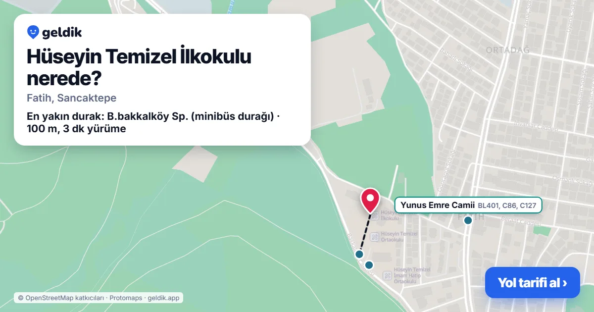 Where is Hüseyin Temizel İlkokulu: map with its location and the nearest stops, with walking times
