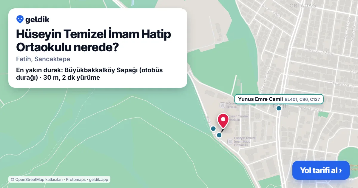 Hüseyin Temizel İmam Hatip Ortaokulu nerede: haritada konumu ve en yakın duraklar, yürüme süreleriyle