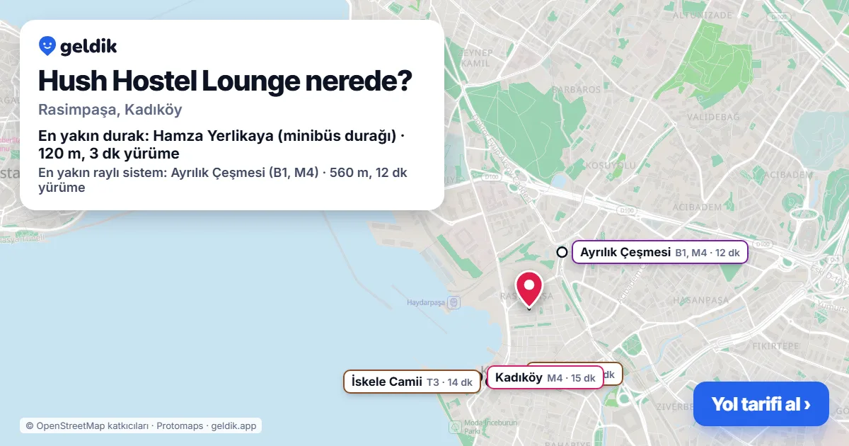 Where is Hush Hostel Lounge: map with its location and the nearest stops, with walking times