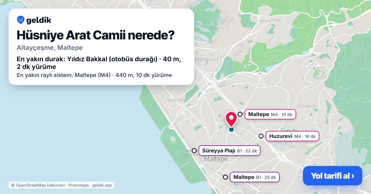Hüsniye Arat Camii nerede: haritada konumu ve en yakın duraklar, yürüme süreleriyle