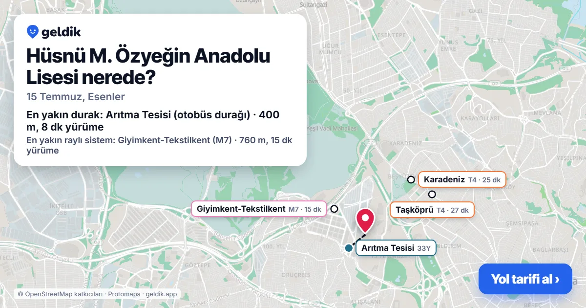 Hüsnü M. Özyeğin Anadolu Lisesi nerede: haritada konumu ve en yakın duraklar, yürüme süreleriyle