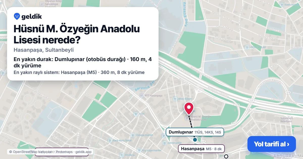 Hüsnü M. Özyeğin Anadolu Lisesi nerede: haritada konumu ve en yakın duraklar, yürüme süreleriyle