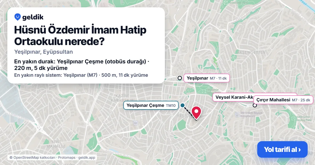 Where is Hüsnü Özdemir İmam Hatip Ortaokulu: map with its location and the nearest stops, with walking times
