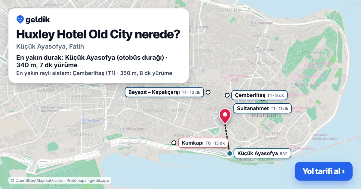 Huxley Hotel Old City nerede: haritada konumu ve en yakın duraklar, yürüme süreleriyle