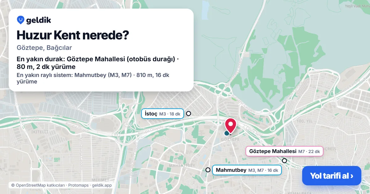 Where is Huzur Kent: map with its location and the nearest stops, with walking times