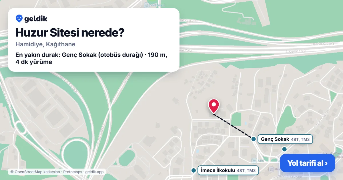 Where is Huzur Sitesi: map with its location and the nearest stops, with walking times