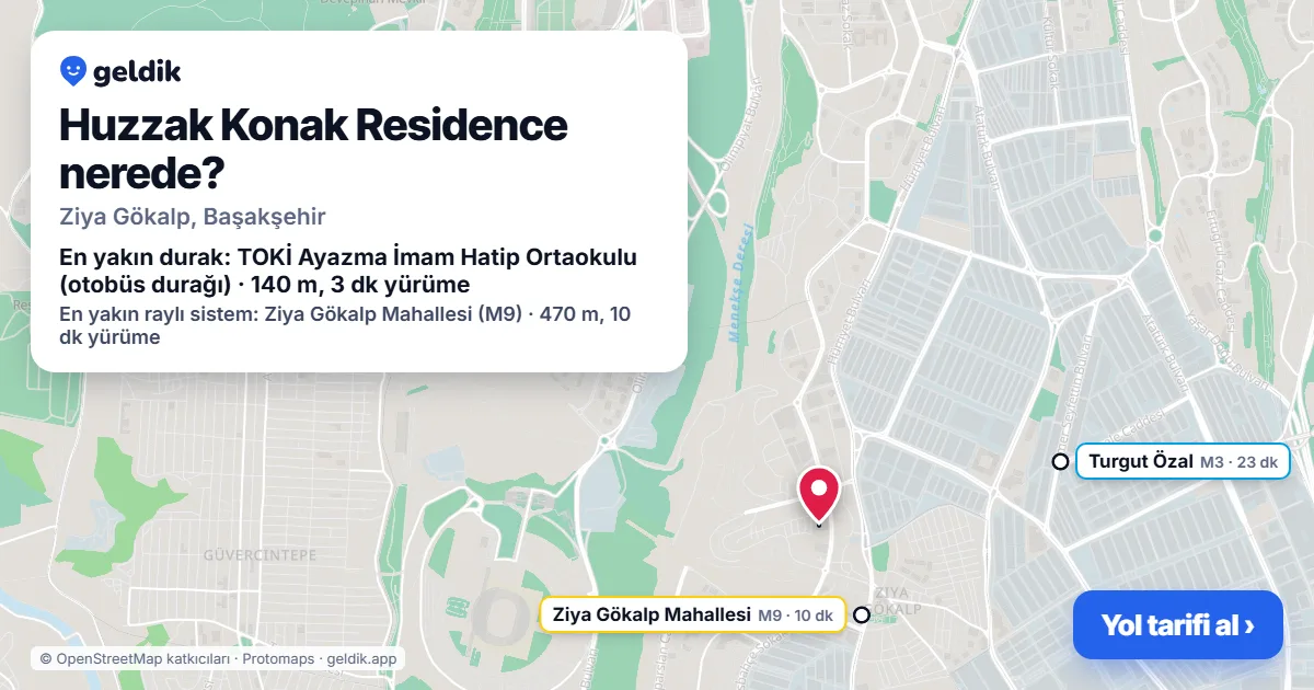 Huzzak Konak Residence nerede: haritada konumu ve en yakın duraklar, yürüme süreleriyle