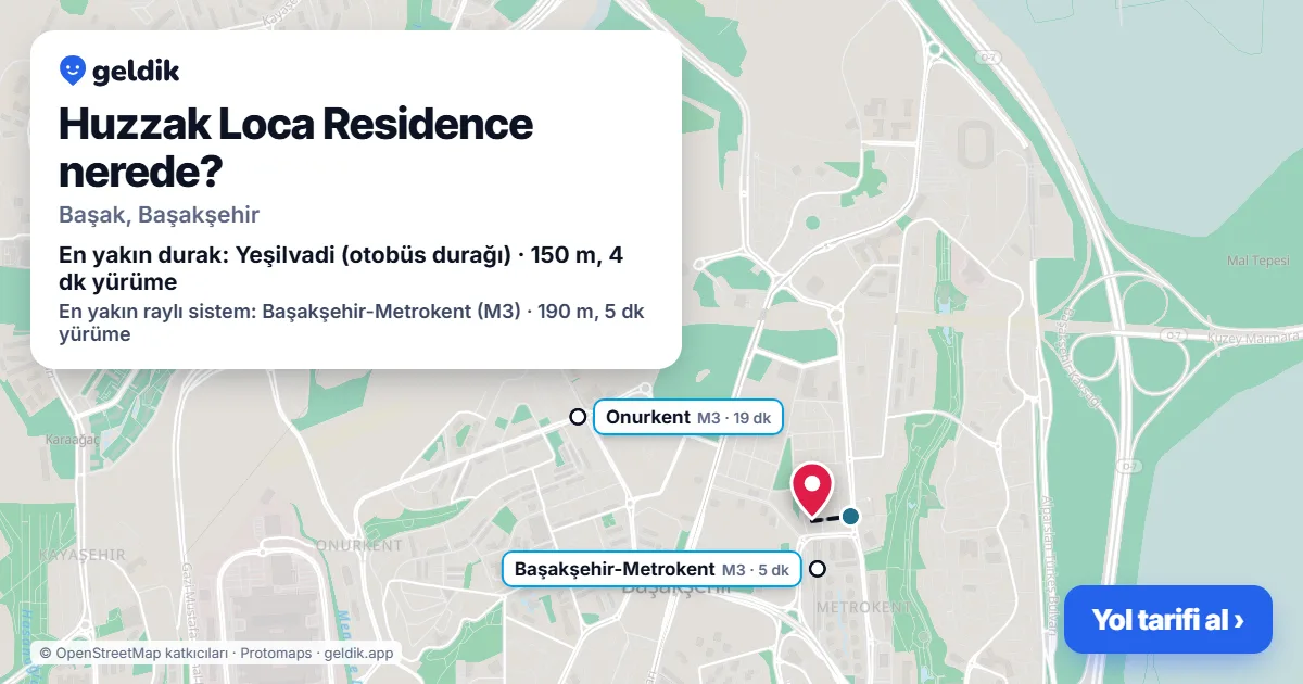 Huzzak Loca Residence nerede: haritada konumu ve en yakın duraklar, yürüme süreleriyle