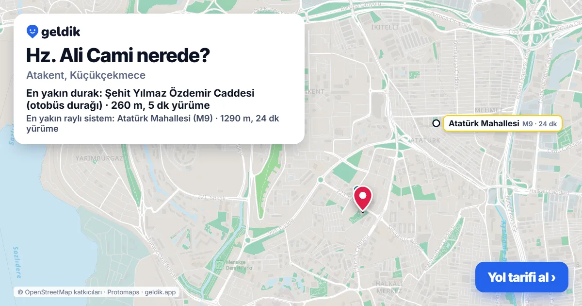 Where is Hz. Ali Cami: map with its location and the nearest stops, with walking times