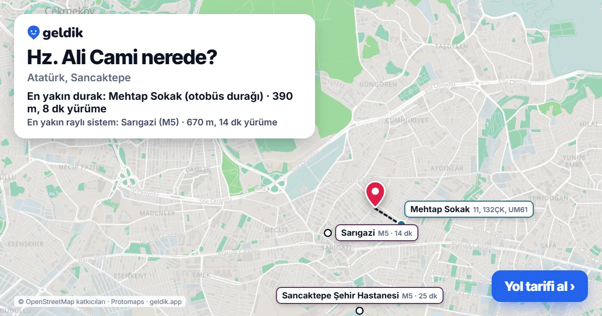Where is Hz. Ali Cami: map with its location and the nearest stops, with walking times