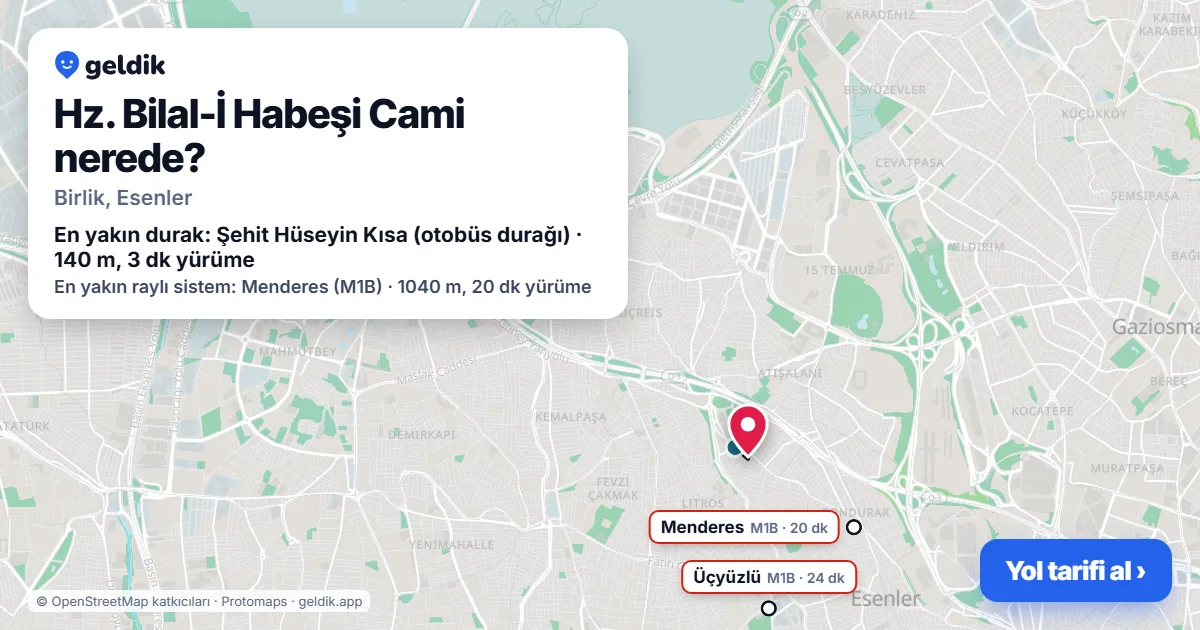 Where is Hz. Bilal-İ Habeşi Cami: map with its location and the nearest stops, with walking times