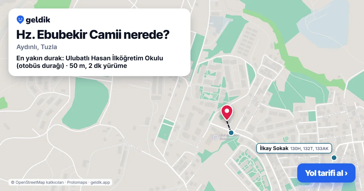 Hz. Ebubekir Camii nerede: haritada konumu ve en yakın duraklar, yürüme süreleriyle