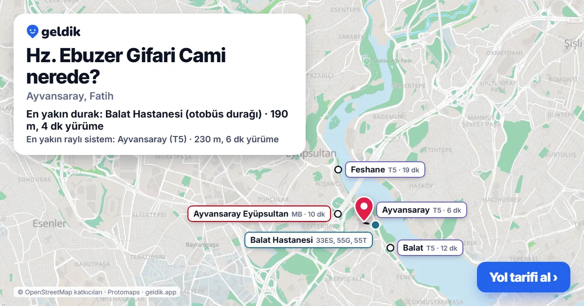 Where is Hz. Ebuzer Gifari Cami: map with its location and the nearest stops, with walking times