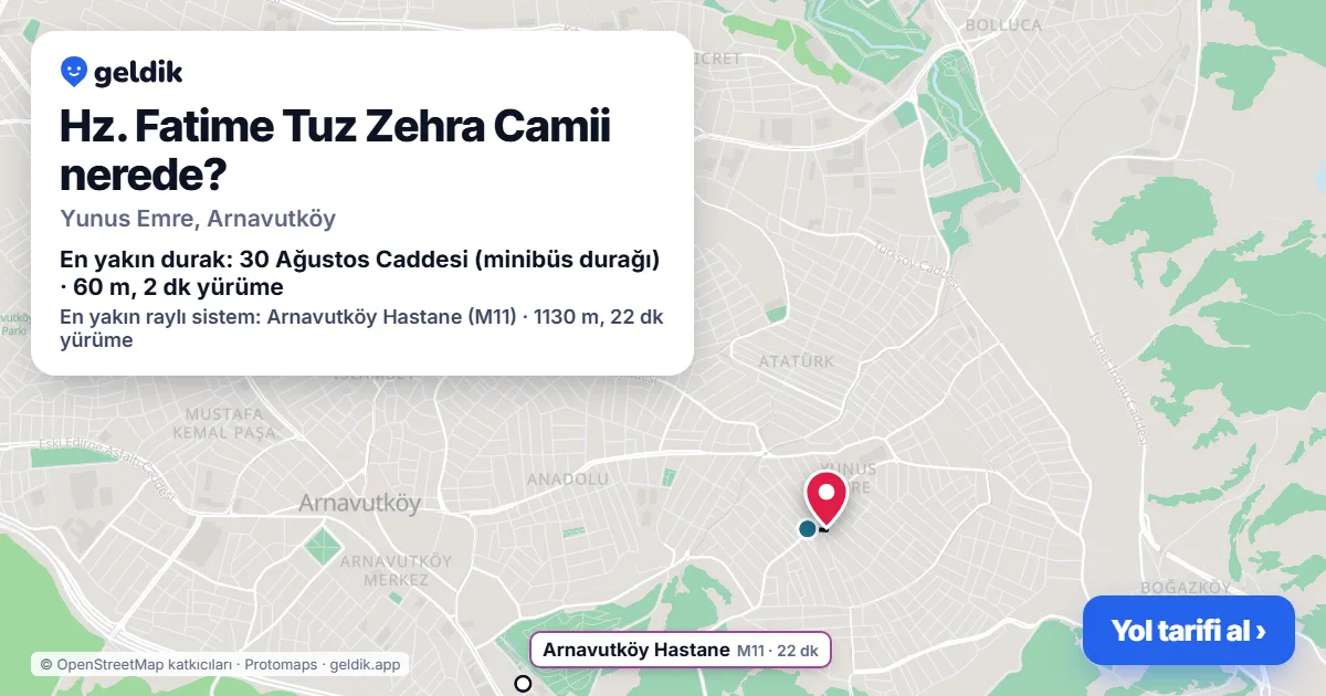 Where is Hz. Fatime Tuz Zehra Camii: map with its location and the nearest stops, with walking times
