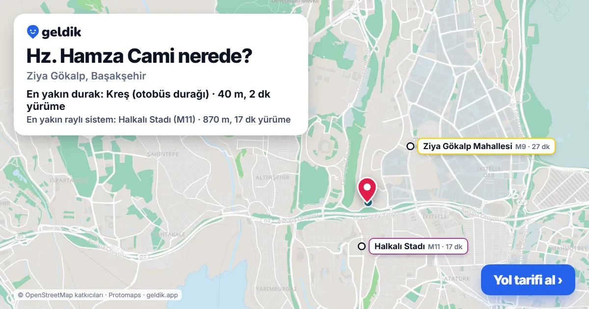 Where is Hz. Hamza Cami: map with its location and the nearest stops, with walking times