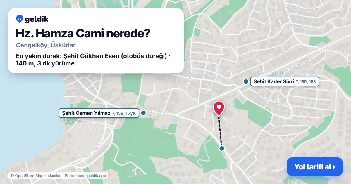 Hz. Hamza Cami nerede: haritada konumu ve en yakın duraklar, yürüme süreleriyle