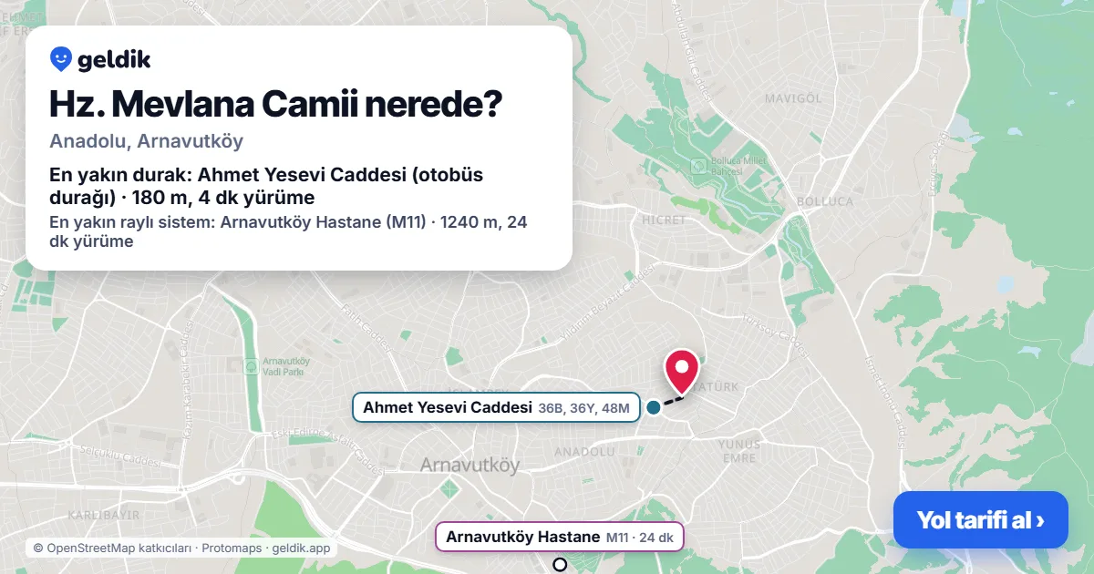 Where is Hz. Mevlana Camii: map with its location and the nearest stops, with walking times