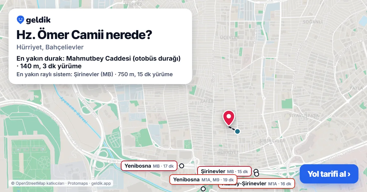 Where is Hz. Ömer Camii: map with its location and the nearest stops, with walking times