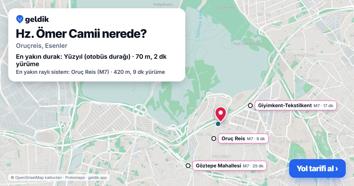 Where is Hz. Ömer Camii: map with its location and the nearest stops, with walking times