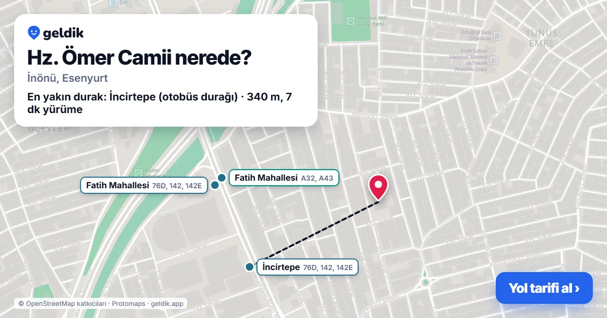Where is Hz. Ömer Camii: map with its location and the nearest stops, with walking times