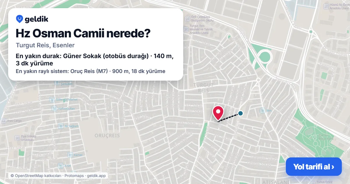 Where is Hz Osman Camii: map with its location and the nearest stops, with walking times