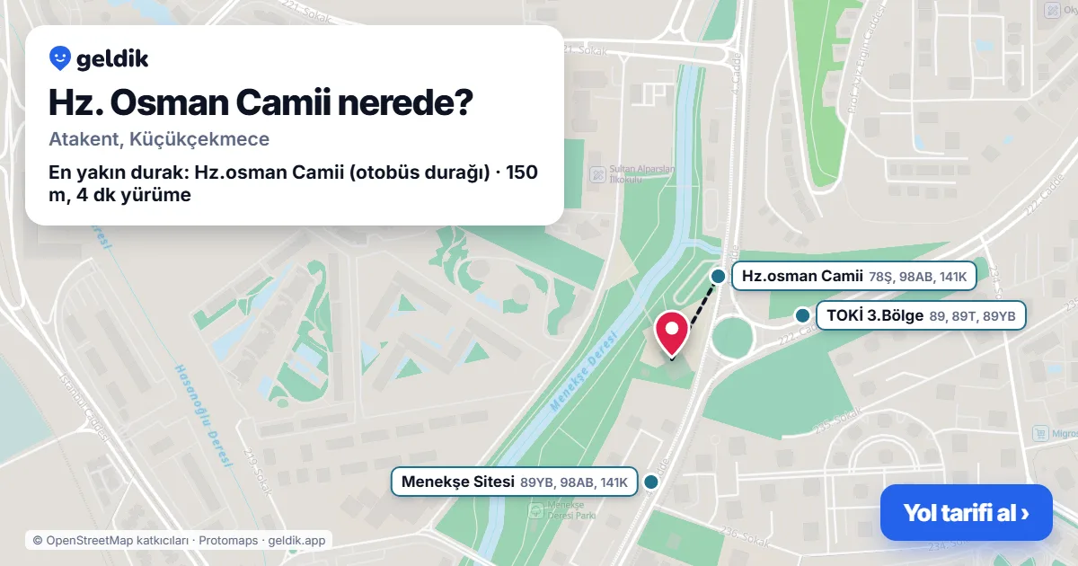 Where is Hz. Osman Camii: map with its location and the nearest stops, with walking times