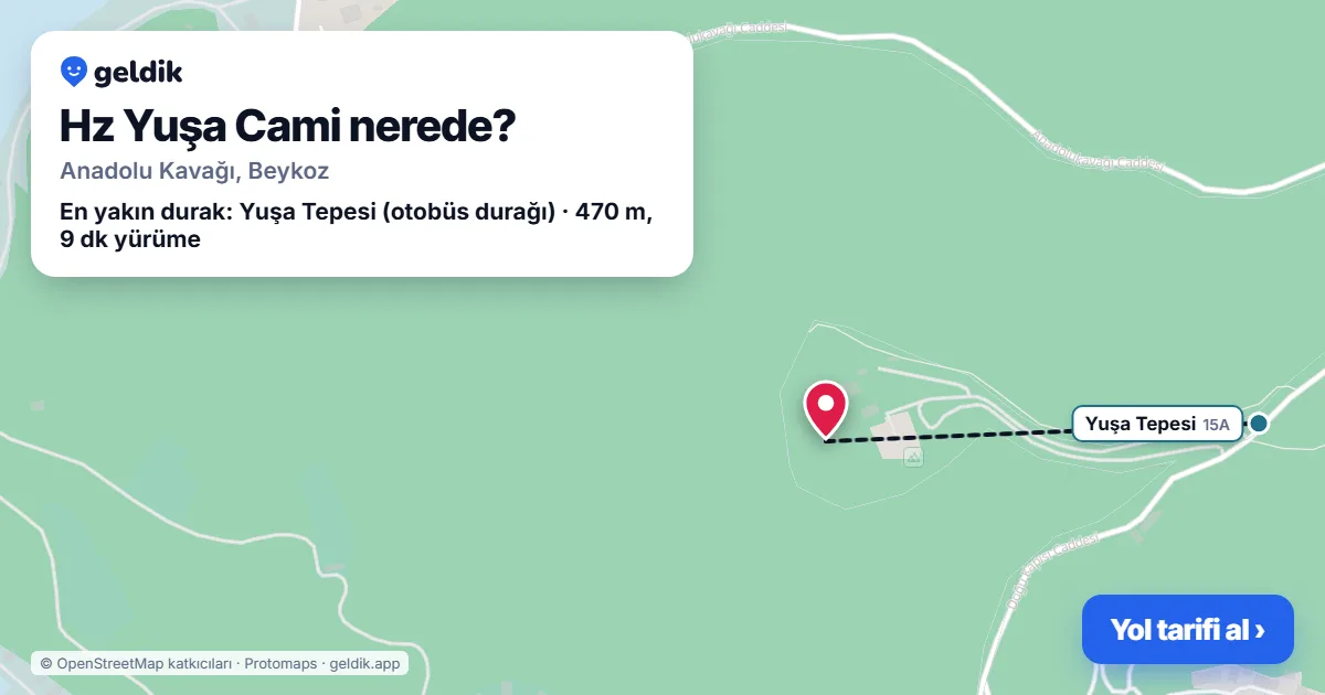 Where is Hz Yuşa Cami: map with its location and the nearest stops, with walking times