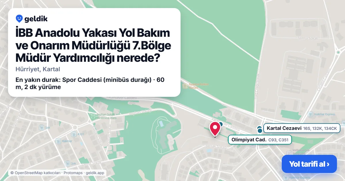 İBB Anadolu Yakası Yol Bakım ve Onarım Müdürlüğü 7.Bölge Müdür Yardımcılığı nerede: haritada konumu ve en yakın duraklar, yürüme süreleriyle