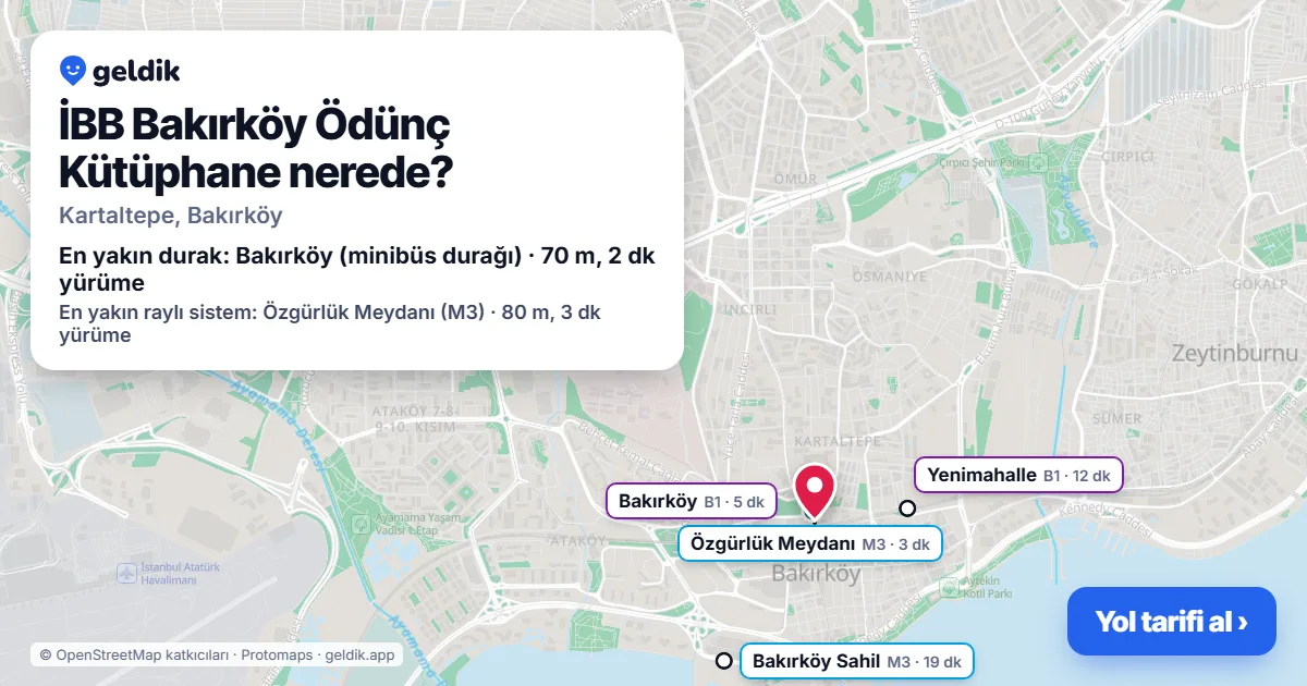 İBB Bakırköy Ödünç Kütüphane nerede: haritada konumu ve en yakın duraklar, yürüme süreleriyle