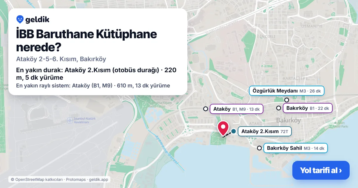 İBB Baruthane Kütüphane nerede: haritada konumu ve en yakın duraklar, yürüme süreleriyle