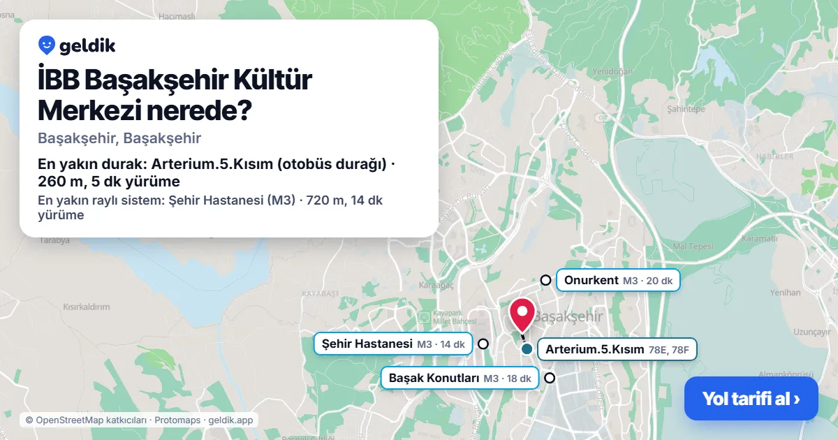 Where is İBB Başakşehir Kültür Merkezi: map with its location and the nearest stops, with walking times