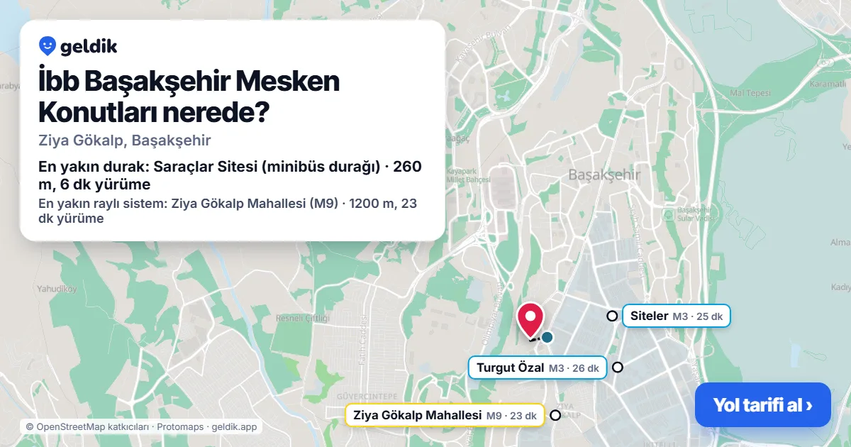 Where is İbb Başakşehir Mesken Konutları: map with its location and the nearest stops, with walking times