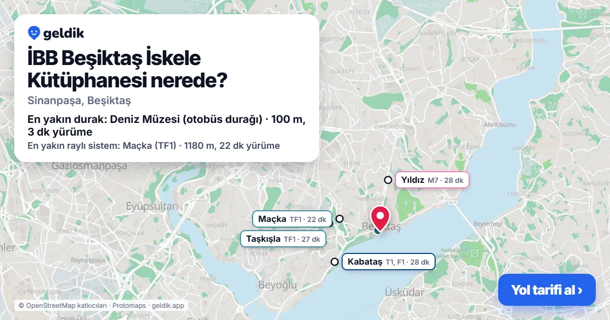 İBB Beşiktaş İskele Kütüphanesi nerede: haritada konumu ve en yakın duraklar, yürüme süreleriyle