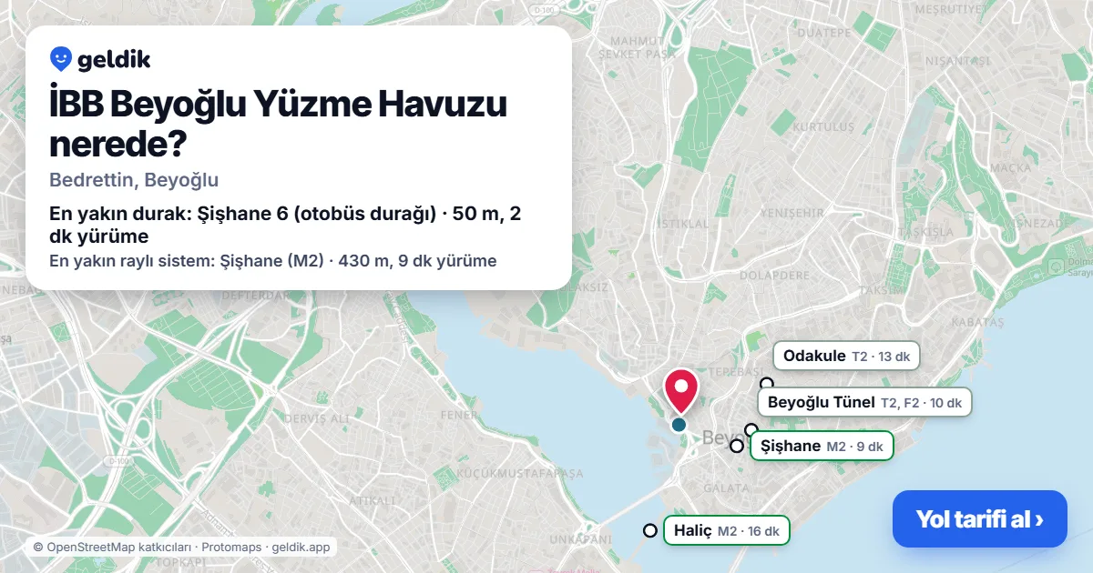 Where is İBB Beyoğlu Yüzme Havuzu: map with its location and the nearest stops, with walking times