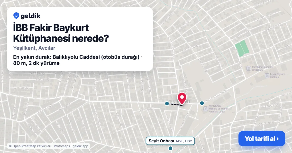 Where is İBB Fakir Baykurt Kütüphanesi: map with its location and the nearest stops, with walking times