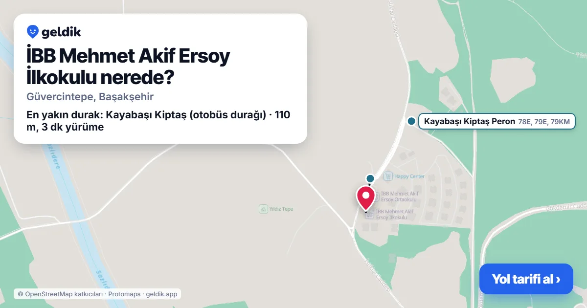 İBB Mehmet Akif Ersoy İlkokulu nerede: haritada konumu ve en yakın duraklar, yürüme süreleriyle