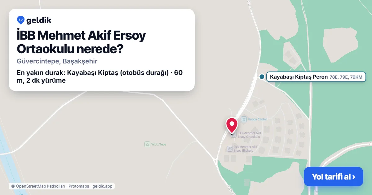 Where is İBB Mehmet Akif Ersoy Ortaokulu: map with its location and the nearest stops, with walking times