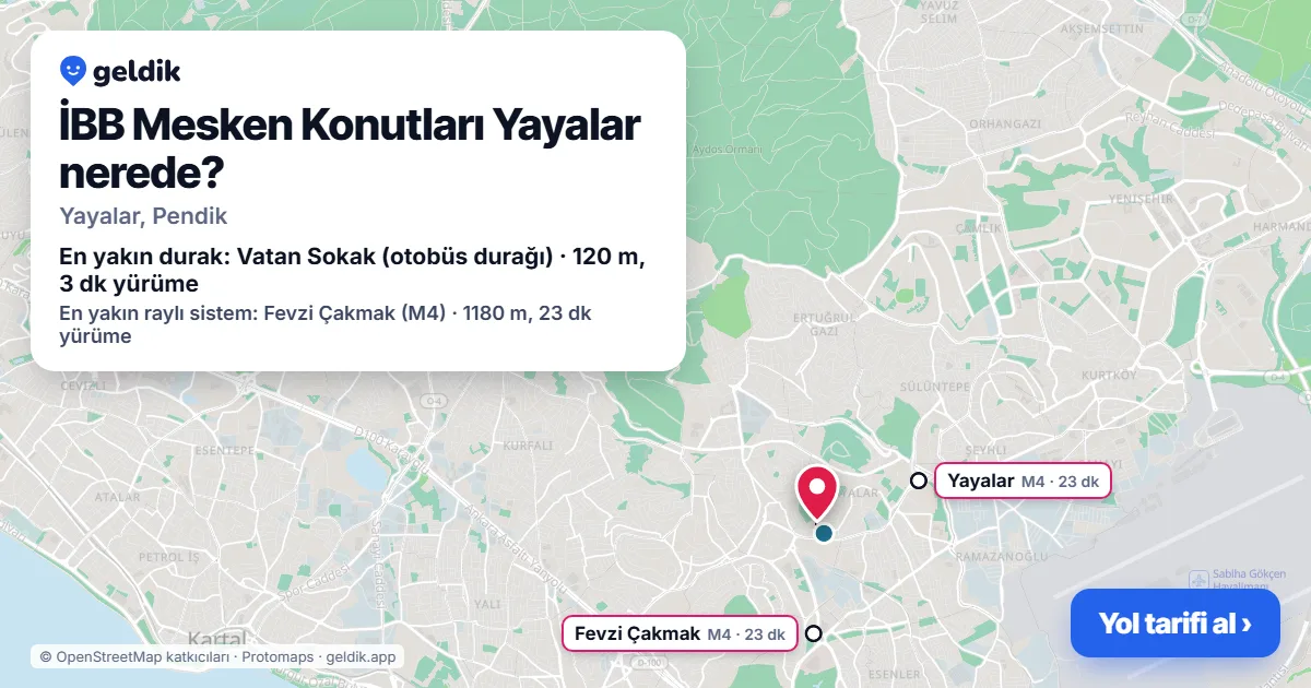 İBB Mesken Konutları Yayalar nerede: haritada konumu ve en yakın duraklar, yürüme süreleriyle