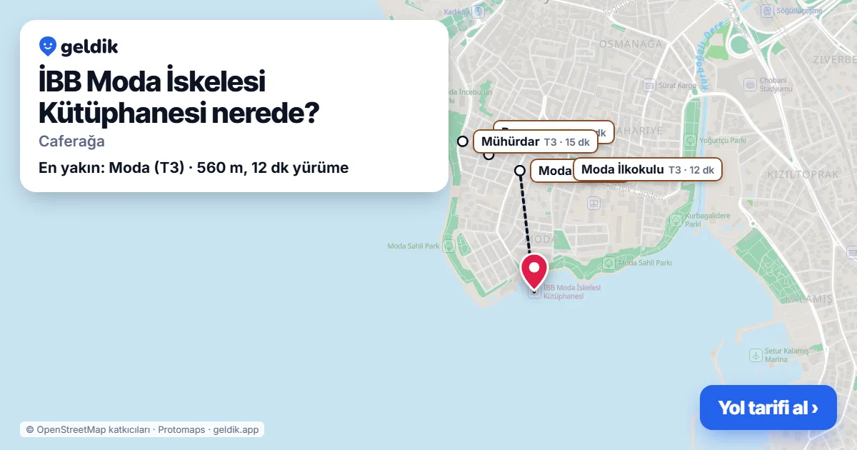 İBB Moda İskelesi Kütüphanesi nerede: haritada konumu ve en yakın duraklar, yürüme süreleriyle